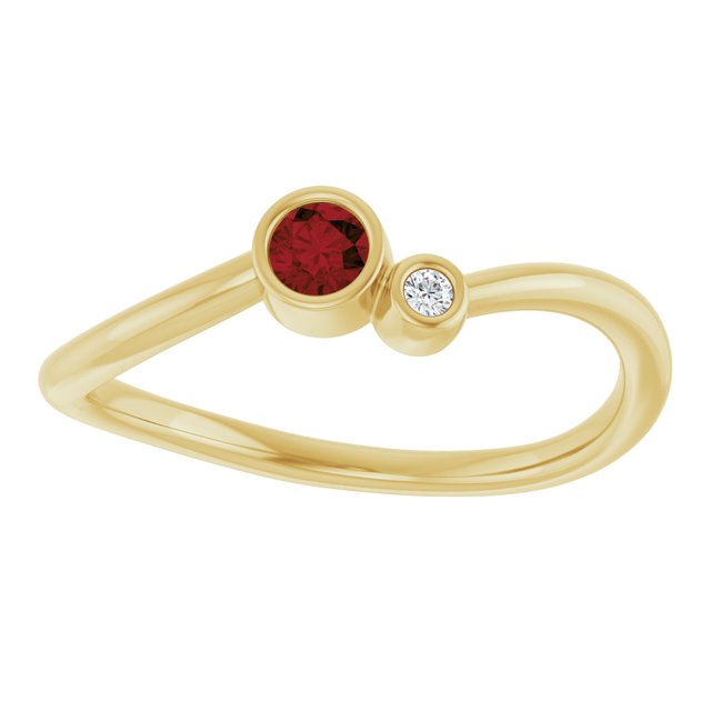 Natural Mozambique Garnet Round Accented Bezel-Set Ring in 14K Yellow Gold