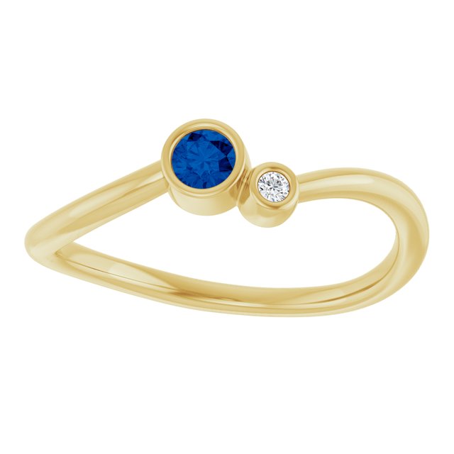 Natural Blue Sapphire Round Accented Bezel-Set Ring in 14K Yellow Gold