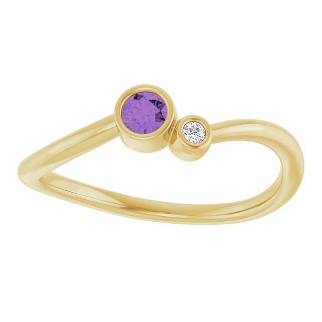 Natural Amethyst Round Accented Bezel-Set Ring in 14K Yellow Gold