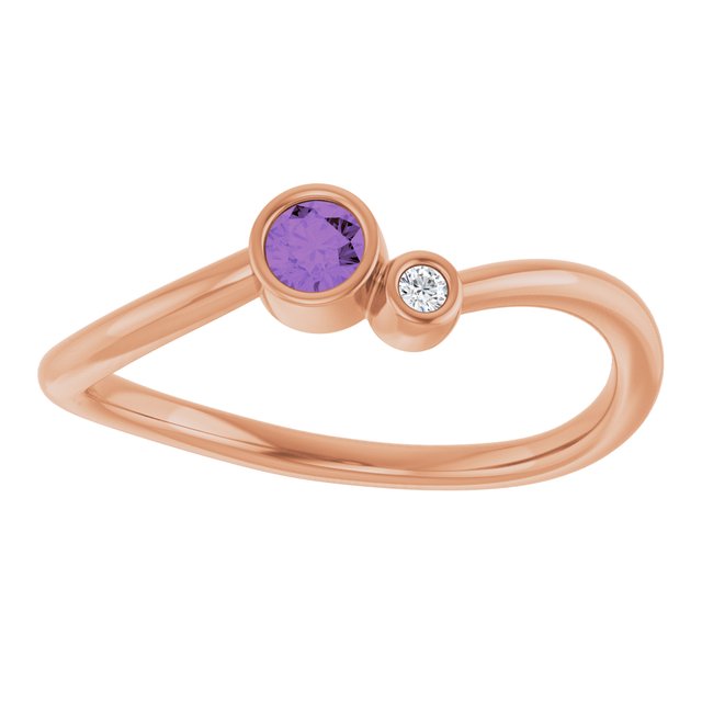 Natural Amethyst Round Accented Bezel-Set Ring in 14K Rose Gold