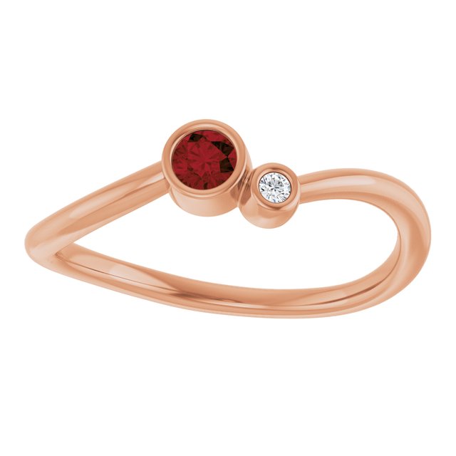 Natural Mozambique Garnet Round Accented Bezel-Set Ring in 14K Rose Gold