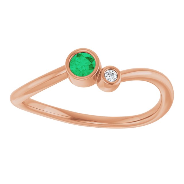 Lab-Grown Emerald Round Accented Bezel-Set Ring in 14K Rose Gold