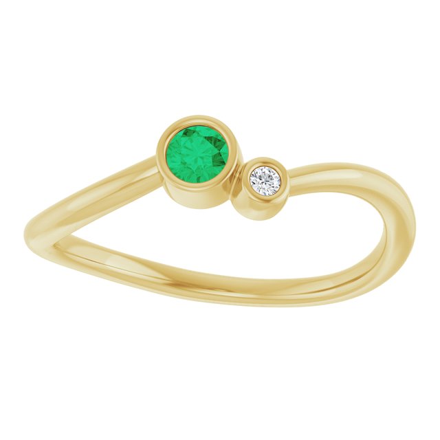 Natural Emerald Round Accented Bezel-Set Ring in 14K Yellow Gold