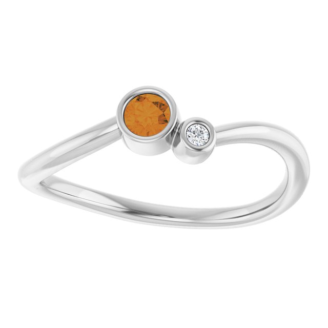 Natural Citrine Round Accented Bezel-Set Ring in Sterling Silver