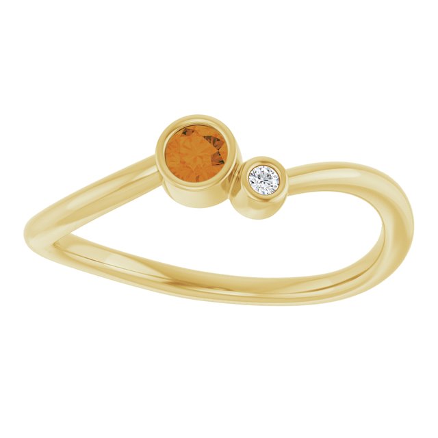 Natural Citrine Round Accented Bezel-Set Ring in 14K Yellow Gold