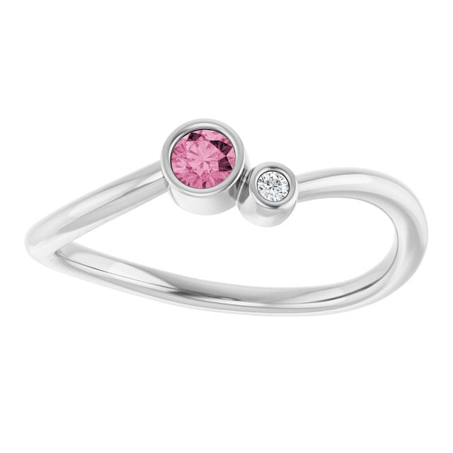 Natural Pink Tourmaline Round Accented Bezel-Set Ring in Sterling Silver