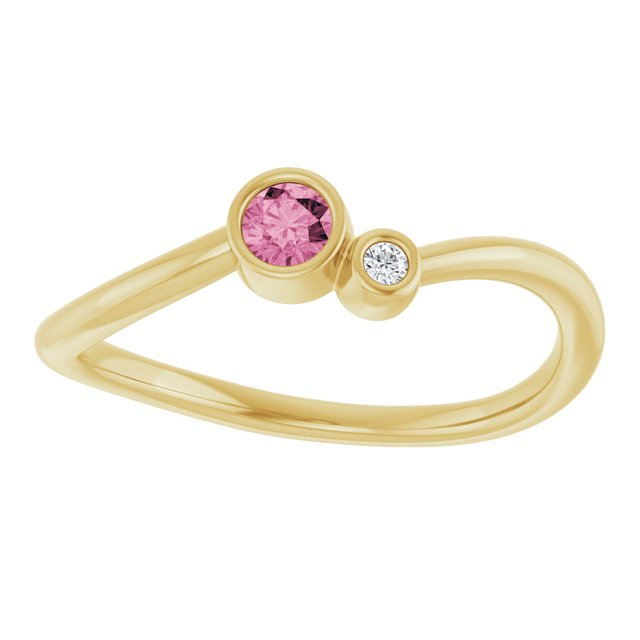Natural Pink Tourmaline Round Accented Bezel-Set Ring in 14K Yellow Gold