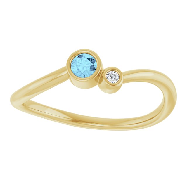 Natural Aquamarine Round Accented Bezel-Set Ring in 14K Yellow Gold