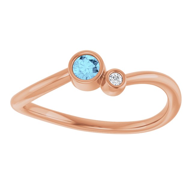 Natural Aquamarine Round Accented Bezel-Set Ring in 14K Rose Gold