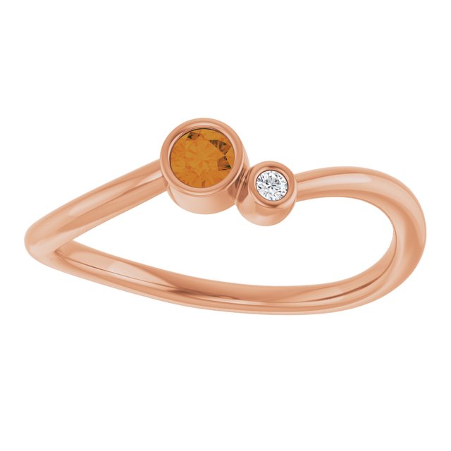 Natural Citrine Round Accented Bezel-Set Ring in 14K Rose Gold