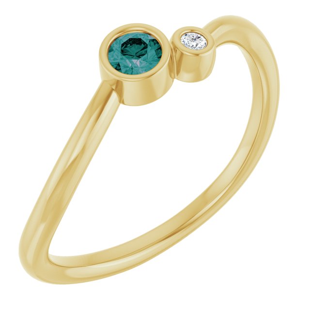 Lab-Grown Alexandrite Round Accented Bezel-Set Ring in 14K Yellow Gold