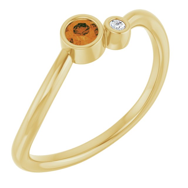 Natural Citrine Round Accented Bezel-Set Ring in 14K Yellow Gold