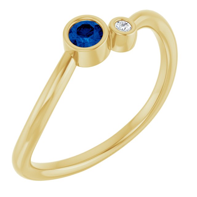 Natural Blue Sapphire Round Accented Bezel-Set Ring in 14K Yellow Gold