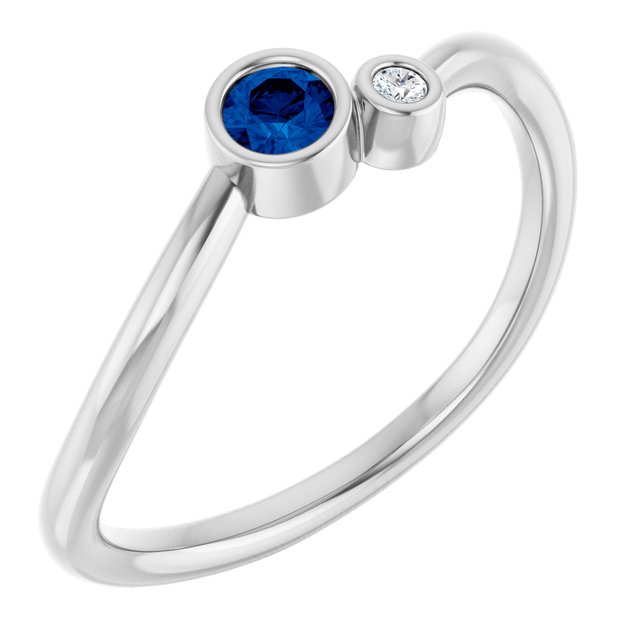 Lab-Grown Blue Sapphire Round Accented Bezel-Set Ring in 14K White Gold