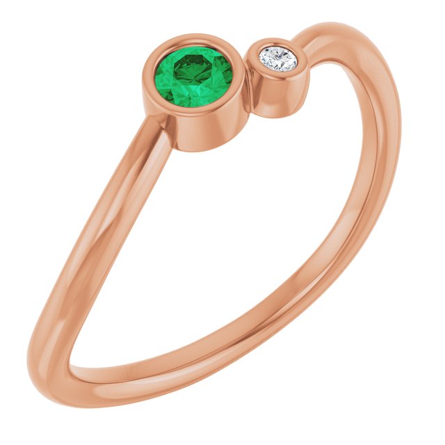 Lab-Grown Emerald Round Accented Bezel-Set Ring in 14K Rose Gold