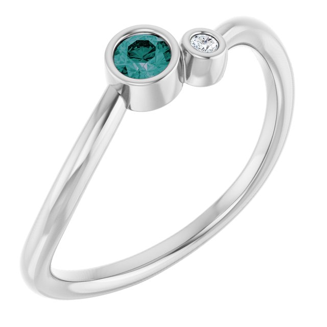 Lab-Grown Alexandrite Round Accented Bezel-Set Ring in 14K White Gold