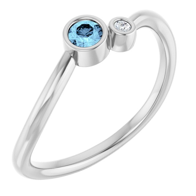 Natural Aquamarine Round Accented Bezel-Set Ring in 14K White Gold