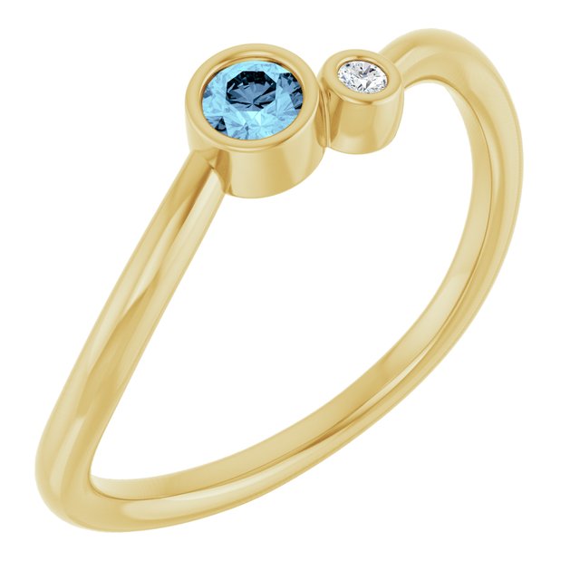 Natural Aquamarine Round Accented Bezel-Set Ring in 14K Yellow Gold