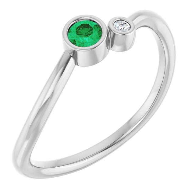 Natural Emerald Round Accented Bezel-Set Ring in 14K White Gold