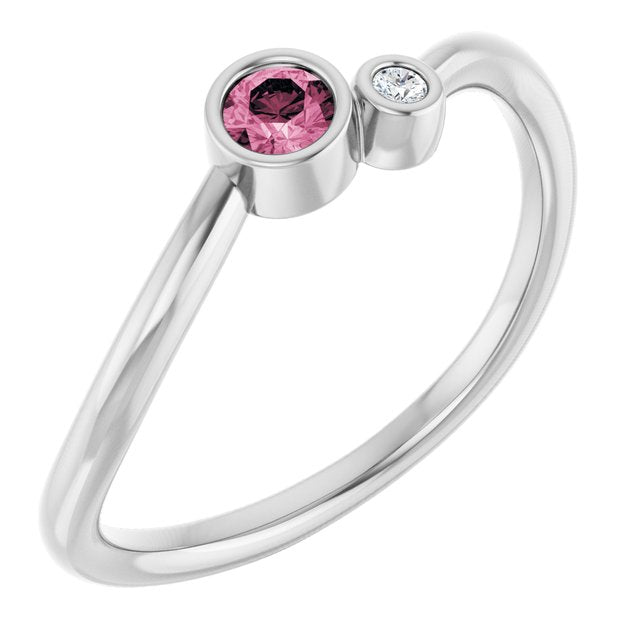 Natural Pink Tourmaline Round Accented Bezel-Set Ring in Platinum