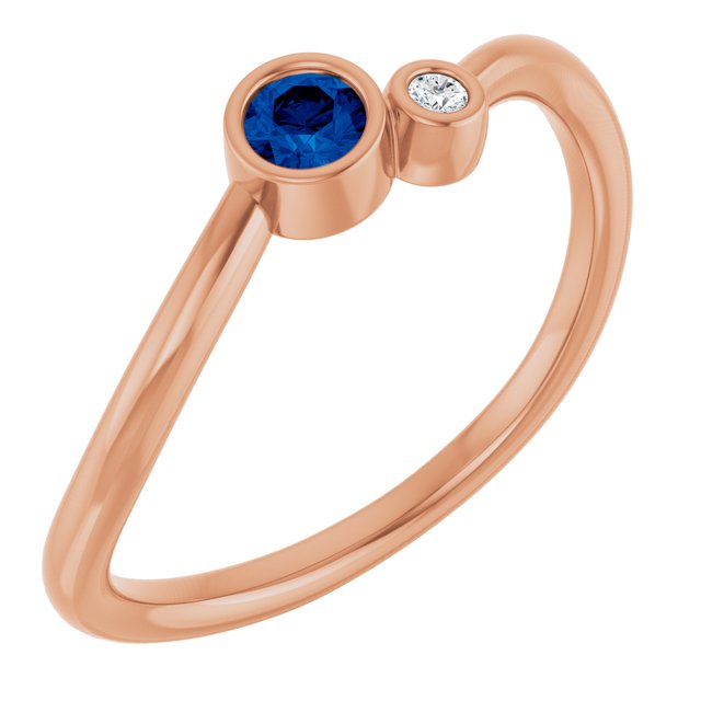 Natural Blue Sapphire Round Accented Bezel-Set Ring in 14K Rose Gold
