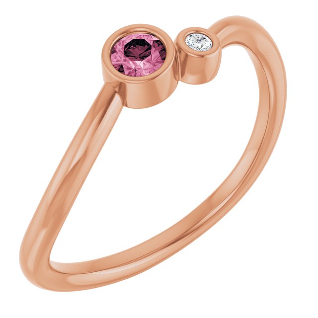 Natural Pink Tourmaline Round Accented Bezel-Set Ring in 14K Rose Gold