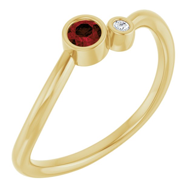 Natural Mozambique Garnet Round Accented Bezel-Set Ring in 14K Yellow Gold