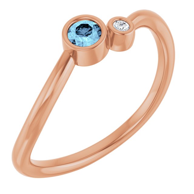 Natural Aquamarine Round Accented Bezel-Set Ring in 14K Rose Gold