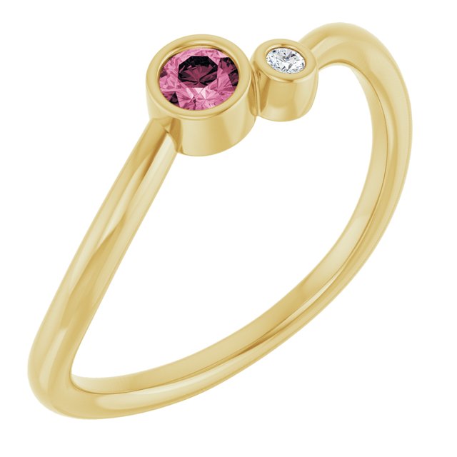 Natural Pink Tourmaline Round Accented Bezel-Set Ring in 14K Yellow Gold