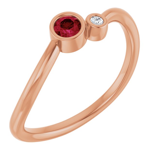 Natural Ruby Round Accented Bezel-Set Ring in 14K Rose Gold