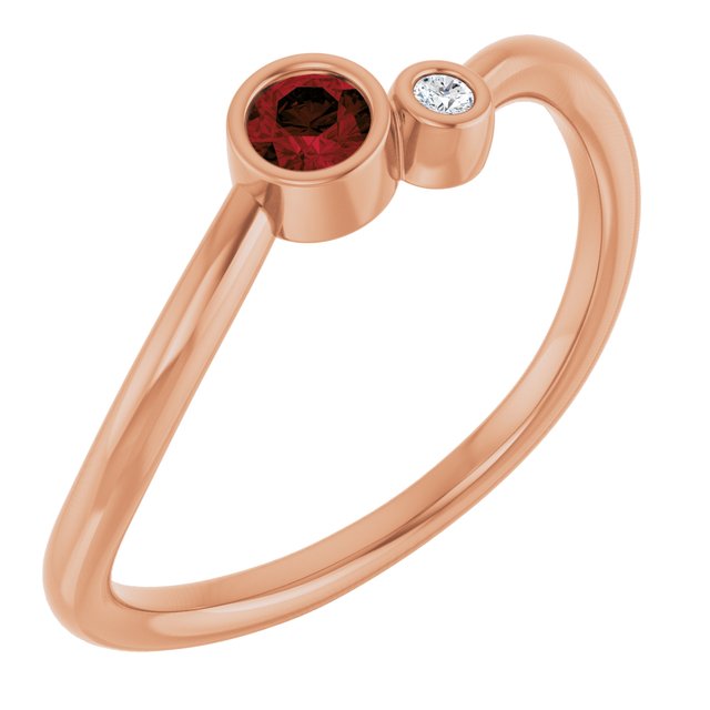 Natural Mozambique Garnet Round Accented Bezel-Set Ring in 14K Rose Gold