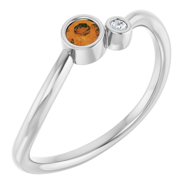 Natural Citrine Round Accented Bezel-Set Ring in Platinum