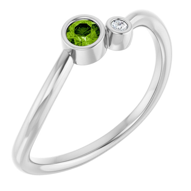 Accented Bezel-Set Gemstone Ring — 14K White Gold