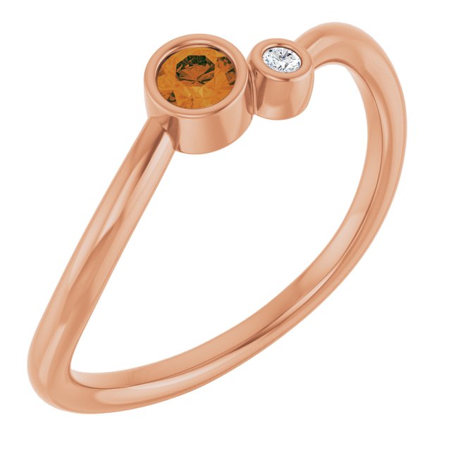 Natural Citrine Round Accented Bezel-Set Ring in 14K Rose Gold