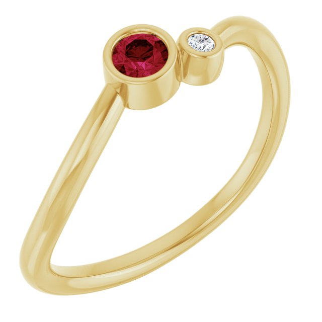 Lab-Grown Ruby Round Accented Bezel-Set Ring in 14K Yellow Gold