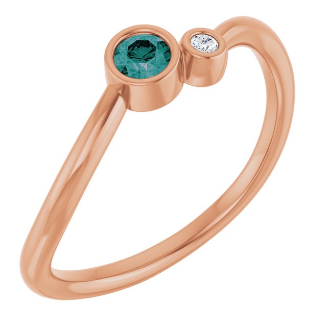 Lab-Grown Alexandrite Round Accented Bezel-Set Ring in 14K Rose Gold