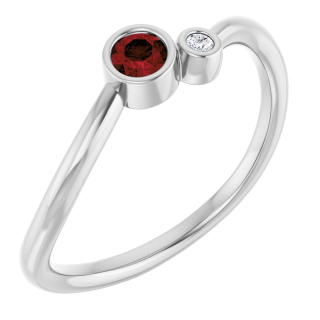 Natural Mozambique Garnet Round Accented Bezel-Set Ring in Platinum