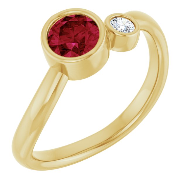 Natural Ruby Round Accented Bezel-Set Ring in 14K Yellow Gold