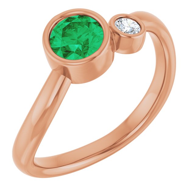 Lab-Grown Emerald Round Accented Bezel-Set Ring in 14K Rose Gold