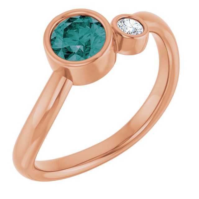 Lab-Grown Alexandrite Round Accented Bezel-Set Ring in 14K Rose Gold