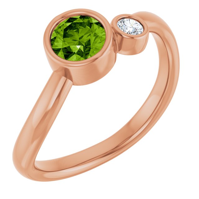 Natural Peridot Round Accented Bezel-Set Ring in 14K Rose Gold