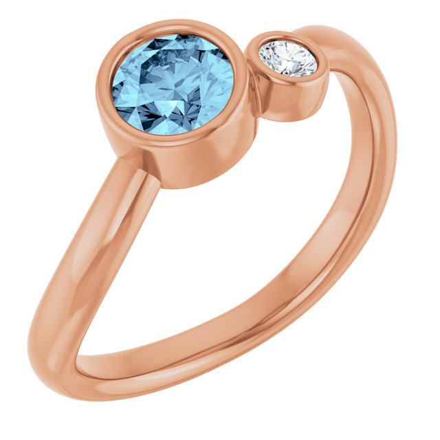 Natural Aquamarine Round Accented Bezel-Set Ring in 14K Rose Gold