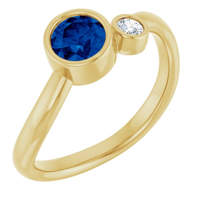 Natural Blue Sapphire Round Accented Bezel-Set Ring in 14K Yellow Gold