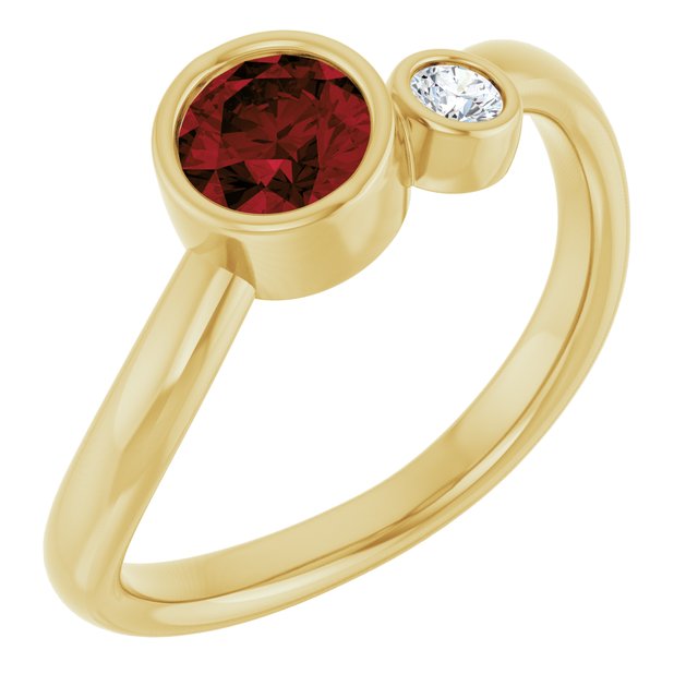Natural Mozambique Garnet Round Accented Bezel-Set Ring in 14K Yellow Gold