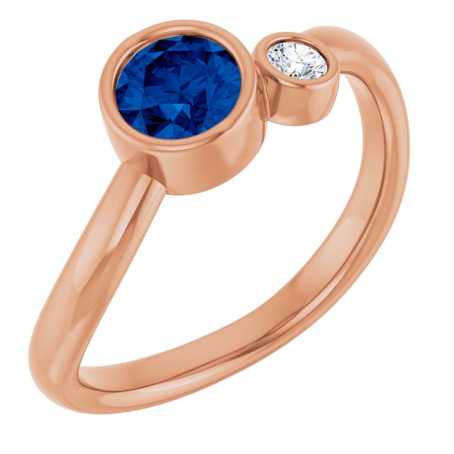 Natural Blue Sapphire Round Accented Bezel-Set Ring in 14K Rose Gold