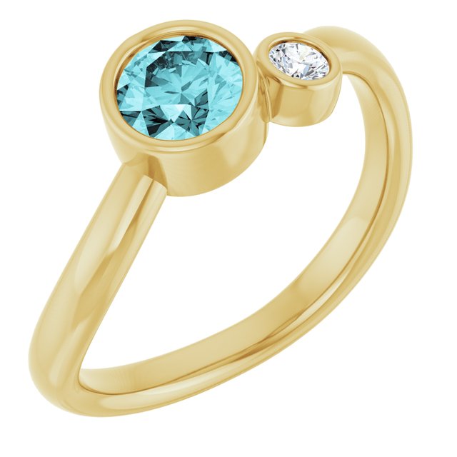 Natural Blue Zircon Round Accented Bezel-Set Ring in 14K Yellow Gold