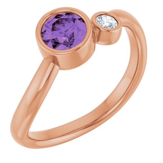 Natural Amethyst Round Accented Bezel-Set Ring in 14K Rose Gold