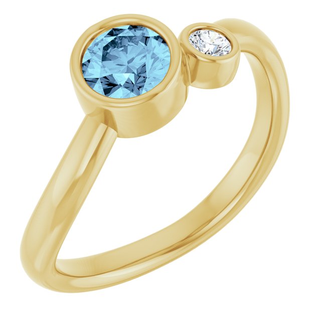 Natural Aquamarine Round Accented Bezel-Set Ring in 14K Yellow Gold