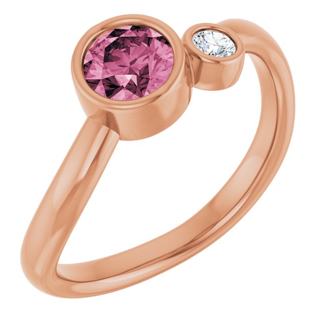 Natural Pink Tourmaline Round Accented Bezel-Set Ring in 14K Rose Gold