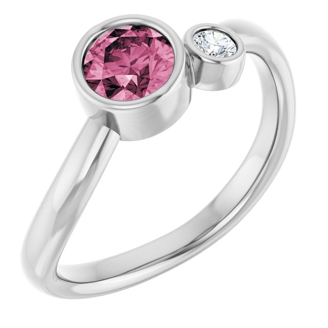 Natural Pink Tourmaline Round Accented Bezel-Set Ring in Platinum